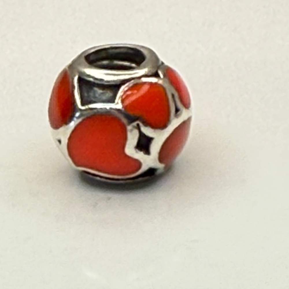 Pandora Red Enamel Hearts Charm Sterling Silver S925 ALE